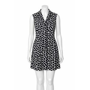 CeCe Black White Geometric Abstract Print Tie Neck Sleeveless Dress Women's 10